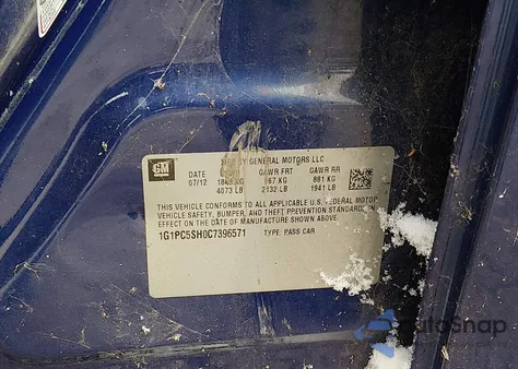 2012 Chevrolet Cruze Ls z USA, uszkodzony, nr VIN 1G1PC5SH0C7396571